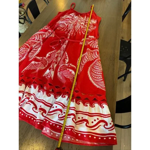 Farm Rio NWT Majestic Coconut Tree Maxi Dress Large Red Linen Blend Tropical - Picture 10 of 11